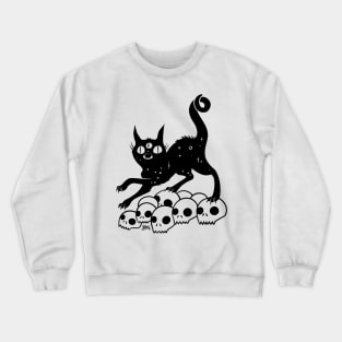 Black Cat On A Pile Of Skulls Magic Witch Art Crewneck Sweatshirt